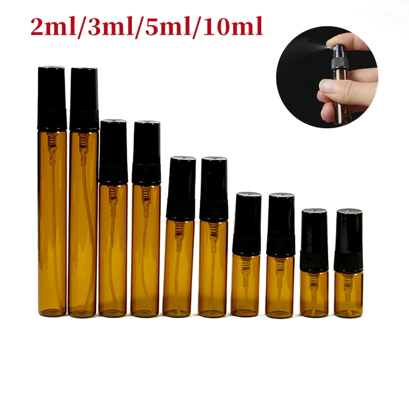 

2ml/3ml/5ml/10ml Amber Glass Essential Oil Perfume Bottle Empty Cosmetics Spray Bottles Sample Test Tube Thin Glass Vials