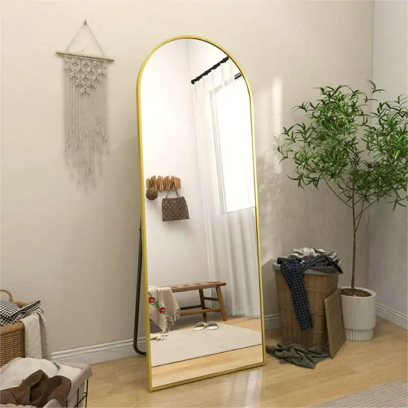 

Зеркало напольное длинное с арочной аркой, изогнутое настенное зеркало «x18», подвесное или наклонное для гардеробной, спальни, золотистое