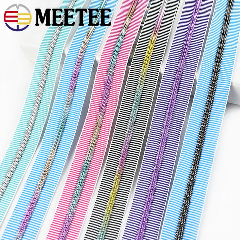 

4/10Meters 5# Nylon Zipper Striped Tapes with Zippers Slider Puller for Bag Clothes Luggage Zip DIY Garment Sewing Accessories