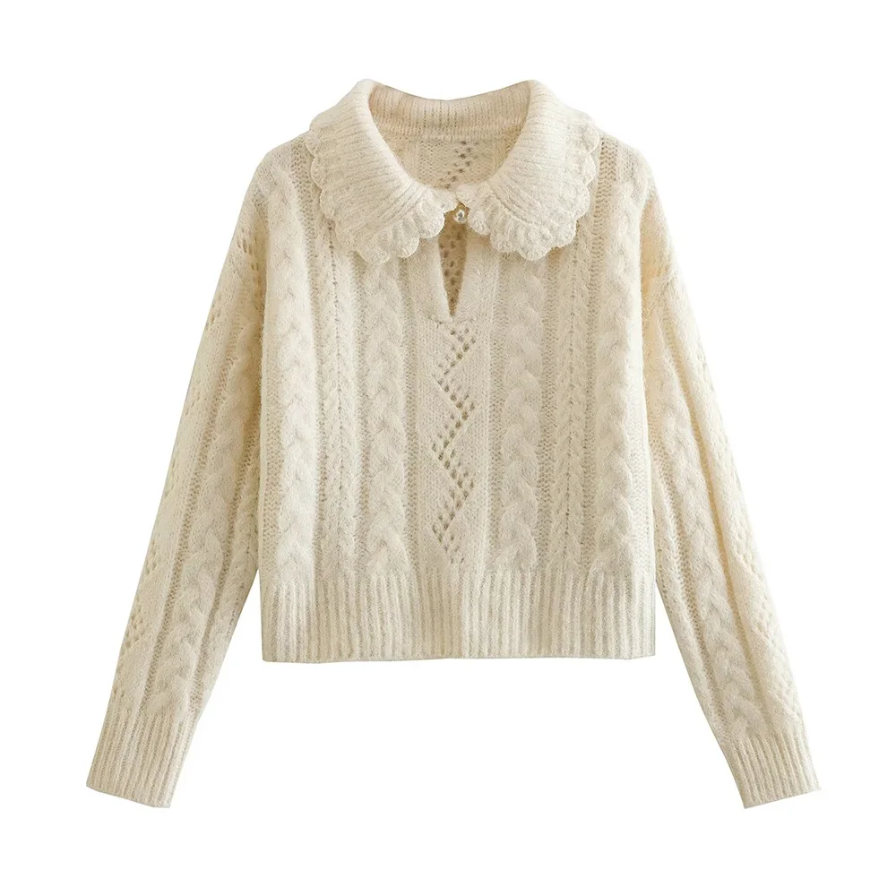 PB&ZA Women Sweater Pearls Button Pullover Long Sleeve Sweet Peter Pan Collar Solid Color Korean Female Kintting Tops 3920118
PB&ZA Women Sweater Pearls Button Pullover Long Sleeve Sweet Peter Pan Collar Solid Color Korean Female Kintting Tops 3920118