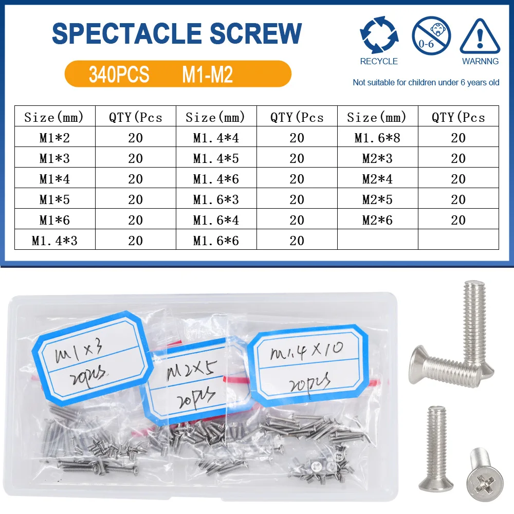 Винты для очков с потайной головкой, из нержавеющей стали 304
Винты для очков с потайной головкой, из нержавеющей стали 304