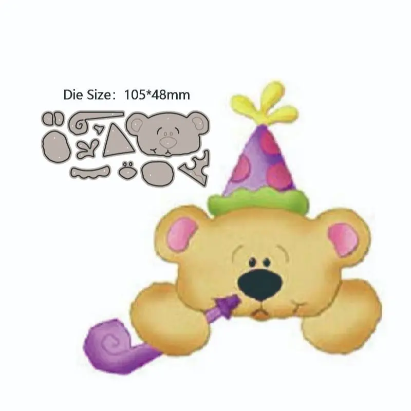 

Медведь с шляпой на день рождения, металлическая резка, штамповка, скрапбукинг, штамп, украшение для фотоальбома «сделай сам», ремесло для открыток, новинка 2022