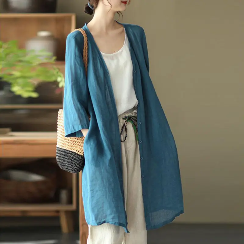 Cardigan 100% Cotton Long Shirt for Women Elegant Blouses Tunics Loose Casual Ladies Tops V neck Summer Woman Blouse 2023
Cardigan 100% Cotton Long Shirt for Women Elegant Blouses Tunics Loose Casual Ladies Tops V neck Summer Woman Blouse 2023