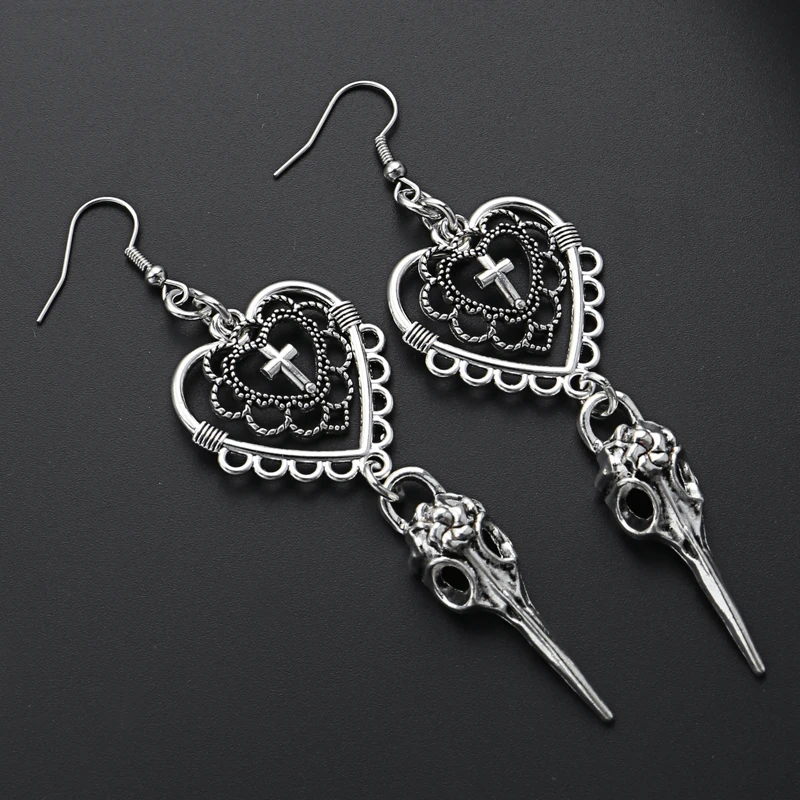 Heart Cross Bird Skull Earrings Jewellery Design Dark Art Goth Aesthetic Dangle Earrings For Girl Punk Gifts 
Heart Cross Bird Skull Earrings Jewellery Design Dark Art Goth Aesthetic Dangle Earrings For Girl Punk Gifts