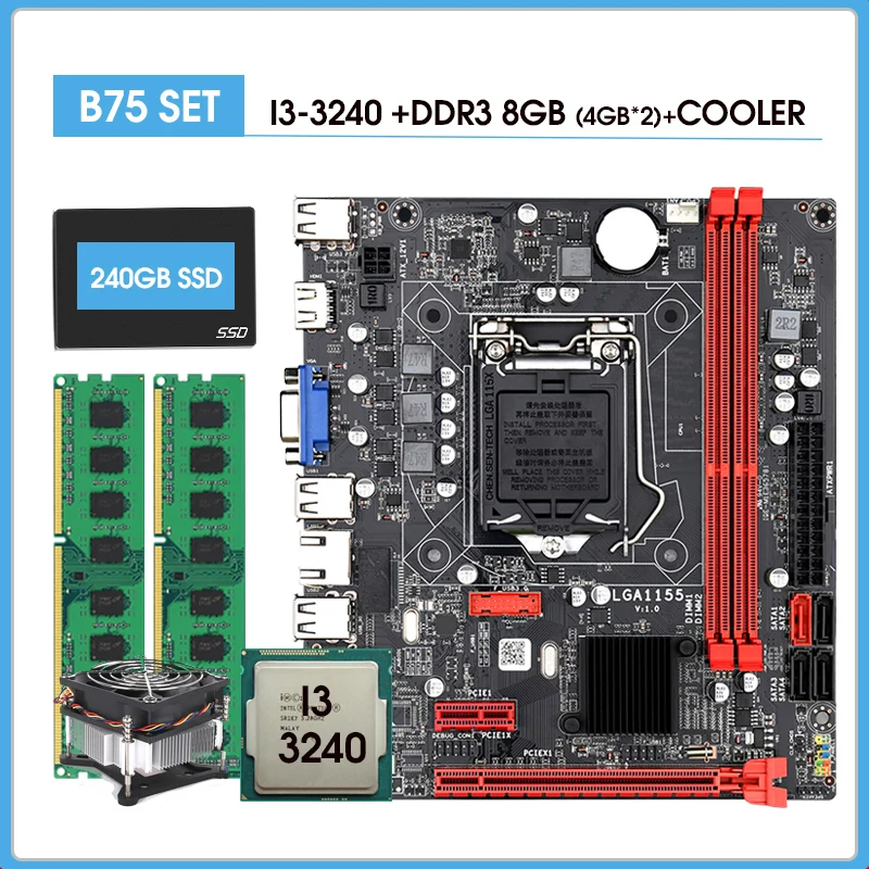 LGA1155 B75 Motherboard Set with Intel Core I3 3240 2pcsx4GB= 8GB 1600MHz DDR3 Desktop Memory CPU cooler 240GB SATA SSD KIT
LGA1155 B75 Motherboard Set with Intel Core I3 3240 2pcsx4GB= 8GB 1600MHz DDR3 Desktop Memory CPU cooler 240GB SATA SSD KIT