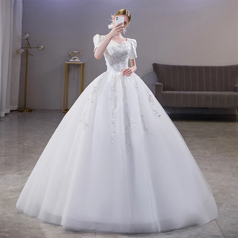 

Main Wedding Dress 2023 New Bridal off-Shoulder Temperament Small Size Floor-Length Mori Dreamlike Super Fairy Wedding Veil Autu