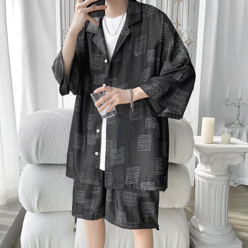 Plus Size 5XL-M Spring Summer Fashion Print Ice Silk Drape Men's Sets Loose Casual Turn Down Collar Shirts + Shorts 4Colors Sale 
Plus Size 5XL-M Spring Summer Fashion Print Ice Silk Drape Men's Sets Loose Casual Turn Down Collar Shirts + Shorts 4Colors Sale