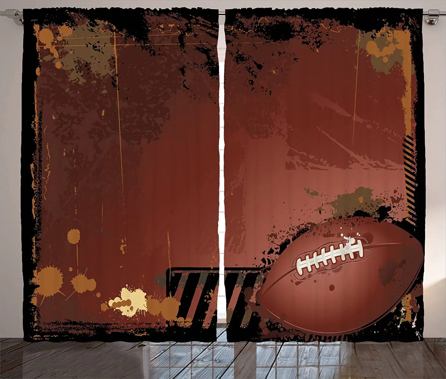 

Спортивные шторы темно-бордовый стиль регби тема с игровыми элементами соревнование выигрышные спортивные оконные портьеры с изображение...