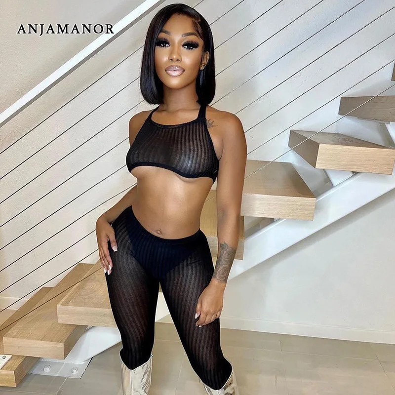 ANJAMANOR Black Mesh Sheer Bodycon Two Piece Set Crop Top and Pants Leggings Sexy Fancy Club Outfits for Women D85-CA19
ANJAMANOR Black Mesh Sheer Bodycon Two Piece Set Crop Top and Pants Leggings Sexy Fancy Club Outfits for Women D85-CA19