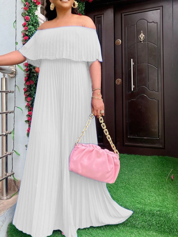 Elegant Pleated Dresses for Women Off the Shoulder High Waisted Floor Length Fashion Evening Night Party Vestidos Mujer Dress
Elegant Pleated Dresses for Women Off the Shoulder High Waisted Floor Length Fashion Evening Night Party Vestidos Mujer Dress