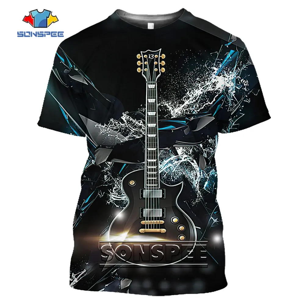 

Sax Violin 3D Printed Musical Instrument Rock Garment Summer Cool Punk Retro Guitar Rock Short Sleeve Sportswear