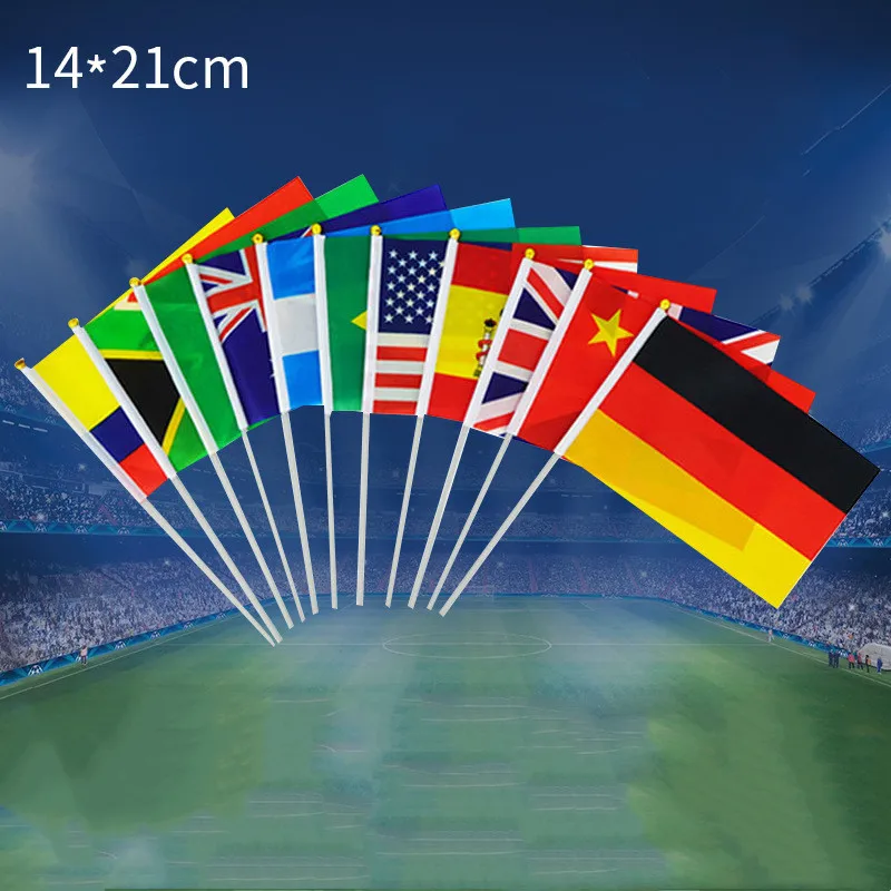 

10 pcs/pack Flags of Many Countries Brazil Qatar Spain France Football Fans Hand Signal Waving Flag National Flags 14*20cm