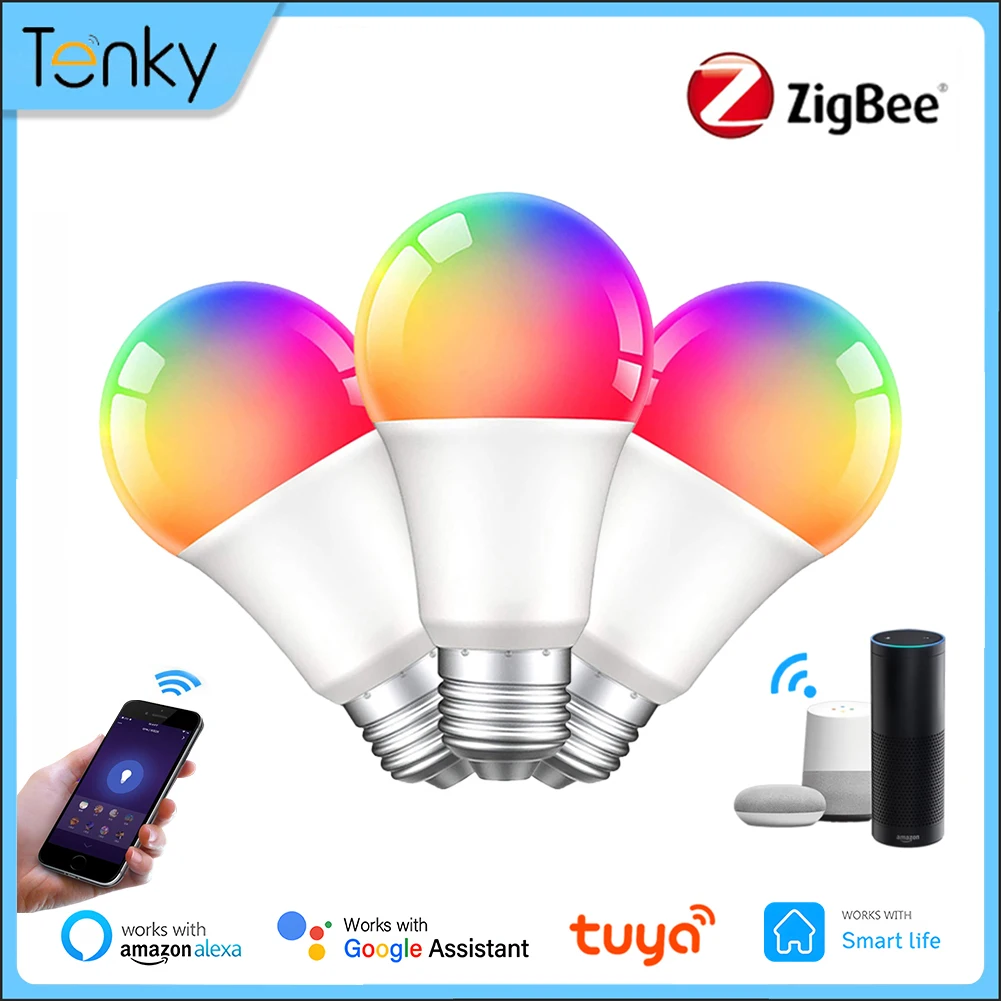 

Умная Светодиодная лампа Zigbee3.0 E27, 9 Вт, 2700-6500K, RGB, с регулируемой яркостью, меняющая цвет, с голосовым управлением, умная жизнь, поддержка Alexa Google Home