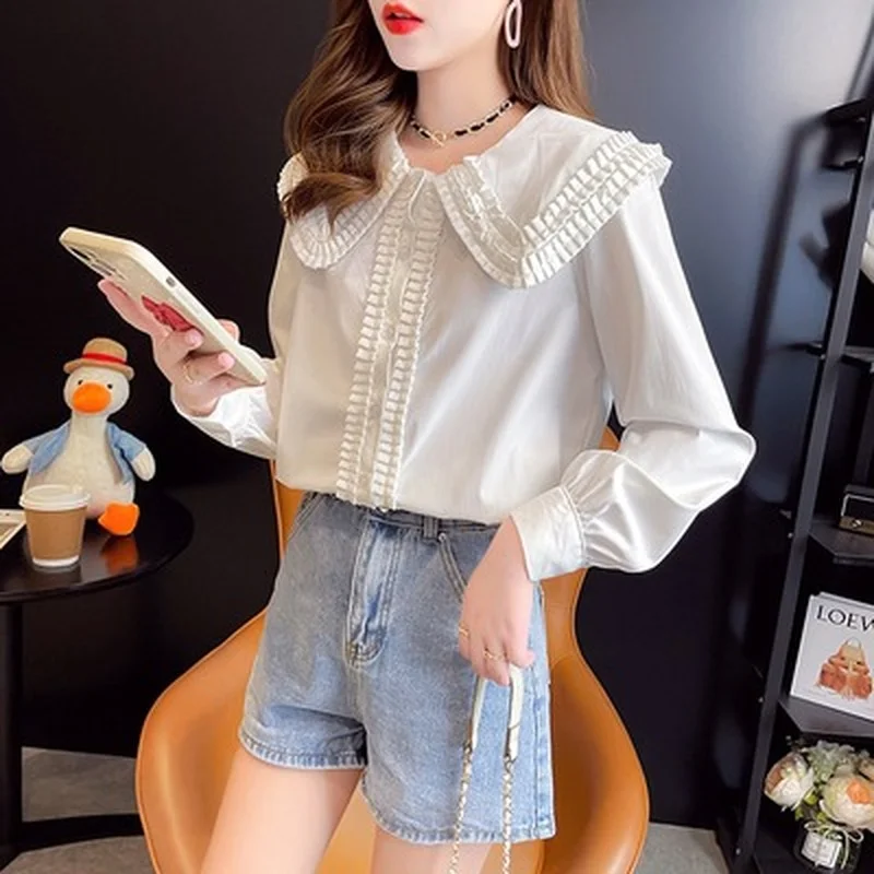 Chiffon Women's Blouse Polo Girl's White Shirt Summer Casual Loose Breasted Fashion Long Sleeve Top Print Solid Blusas
Chiffon Women's Blouse Polo Girl's White Shirt Summer Casual Loose Breasted Fashion Long Sleeve Top Print Solid Blusas