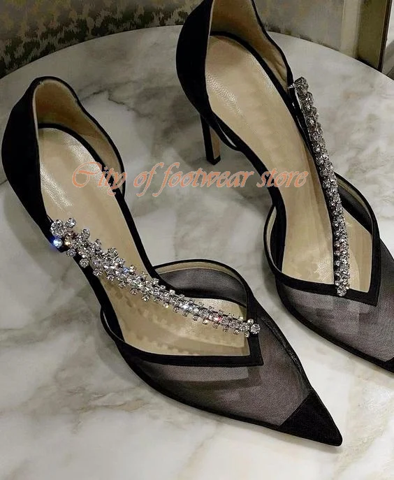 Black Mesh Leather Crystal Chain Pumps Women Summer Pointy Toe Stiletto 10CM Heels Red Velvet Sandals Luxury Design Sexy Shoes
Black Mesh Leather Crystal Chain Pumps Women Summer Pointy Toe Stiletto 10CM Heels Red Velvet Sandals Luxury Design Sexy Shoes