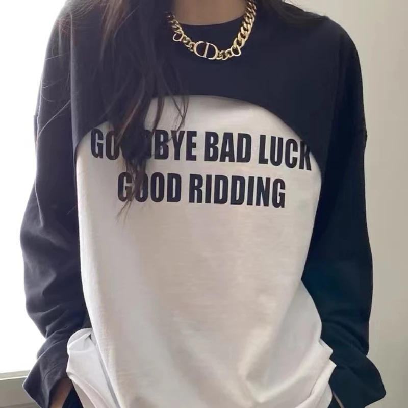 EBAIHUI Women Korean Edition Sweatshirt Splicing Design Ladies Long Sleeve T Shirt Spring Autumn New Fashion Fake Two Piece Tops
EBAIHUI Women Korean Edition Sweatshirt Splicing Design Ladies Long Sleeve T Shirt Spring Autumn New Fashion Fake Two Piece Tops
