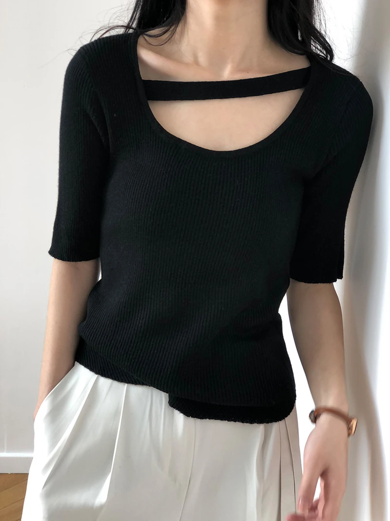 Spring Fashion Slim Simple Sweet Sense of Design Knitted T-shirts Women Half Sleeve Tee Shirt Girls Tops Vintage Korean 6 Colors
Spring Fashion Slim Simple Sweet Sense of Design Knitted T-shirts Women Half Sleeve Tee Shirt Girls Tops Vintage Korean 6 Colors