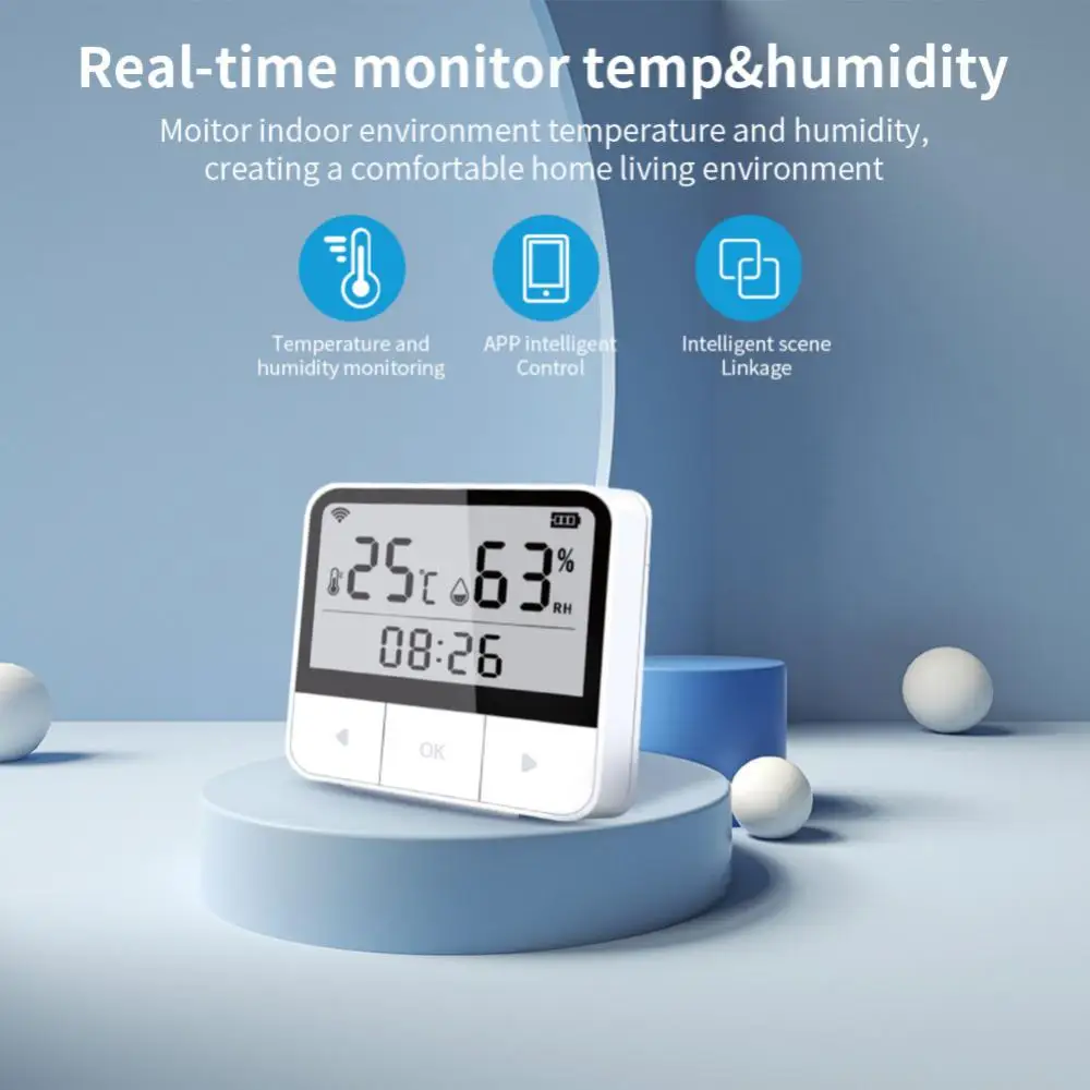 

Датчик температуры и влажности Tuya Wi-Fi с ЖК-дисплеем, комнатный гигрометр с дистанционным мониторингом и длительным сроком службы батареи, термометр
