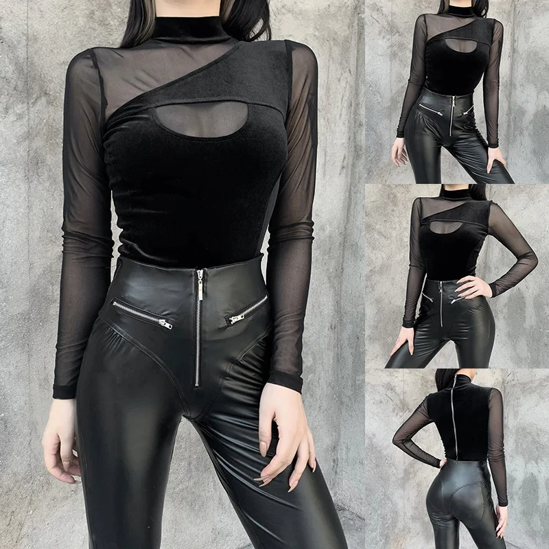 ASDS-Mesh Patchwork Goth Black Tops Vintage Sexy See Through Bodycon Top Streetwear Punk Long Sleeve Women Basic Outfits
ASDS-Mesh Patchwork Goth Black Tops Vintage Sexy See Through Bodycon Top Streetwear Punk Long Sleeve Women Basic Outfits
