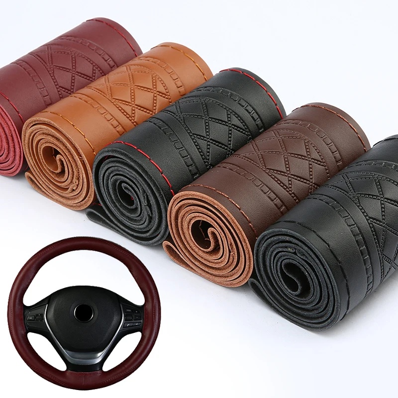 

Leather Car Steering Wheel Cover Universal Four Seasons Interior Accessories Fashionable embossed style