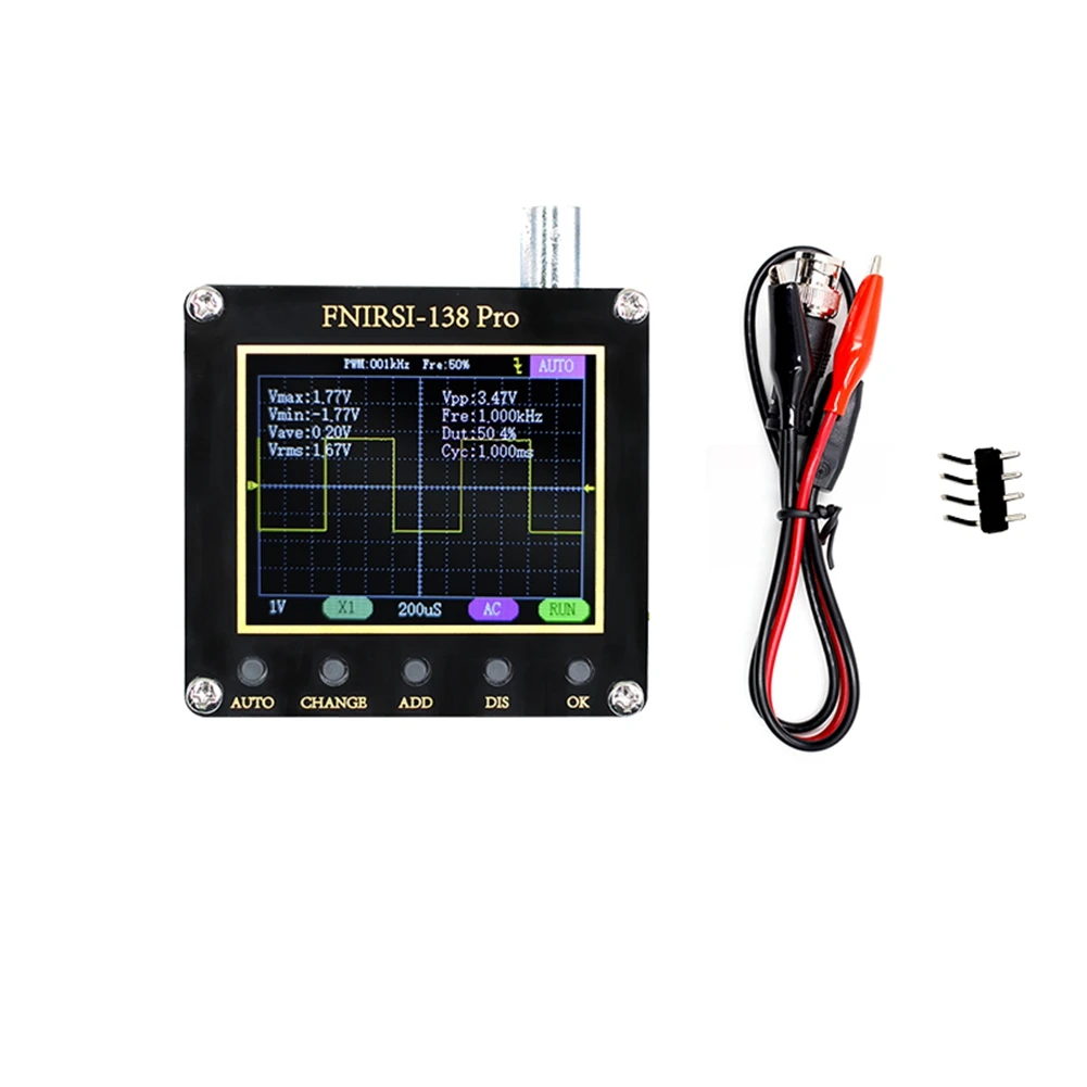 138 PRO Handheld Digital Oscilloscope 2.5MSa/S 200KHz Analog Bandwidth Support AUTO,80Khz PWM and Firmware Update Type B
138 PRO Handheld Digital Oscilloscope 2.5MSa/S 200KHz Analog Bandwidth Support AUTO,80Khz PWM and Firmware Update Type B