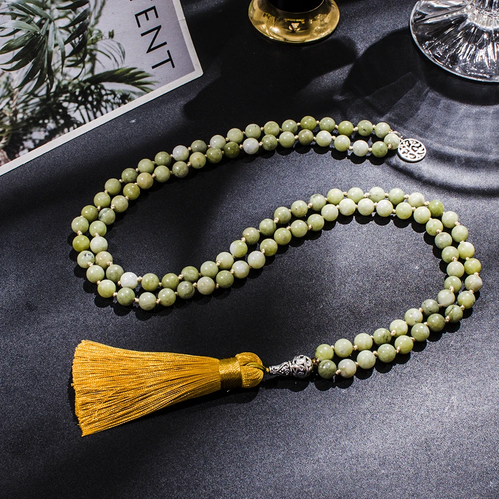 8mm Natural Southern Jade Beaded Knotted 108 Mala Necklace Meditation Yoga Prayer Jewelry Japamala Rosary for Women and men
8mm Natural Southern Jade Beaded Knotted 108 Mala Necklace Meditation Yoga Prayer Jewelry Japamala Rosary for Women and men
