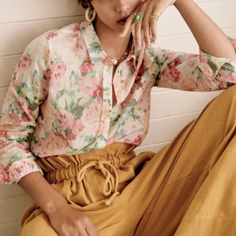 French Rose Flower Print Turn Down Collar Blouse Long-sleeved Single-breasted Women's Fashion Temperament Shirt All-match 2023
French Rose Flower Print Turn Down Collar Blouse Long-sleeved Single-breasted Women's Fashion Temperament Shirt All-match 2023