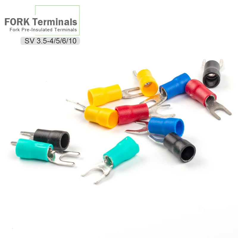 100PCS RV3.5-4/5/6 Insulated Fork Terminals Wire Cable Electrical Crimp Connectors 14-12 AWG
100PCS RV3.5-4/5/6 Insulated Fork Terminals Wire Cable Electrical Crimp Connectors 14-12 AWG