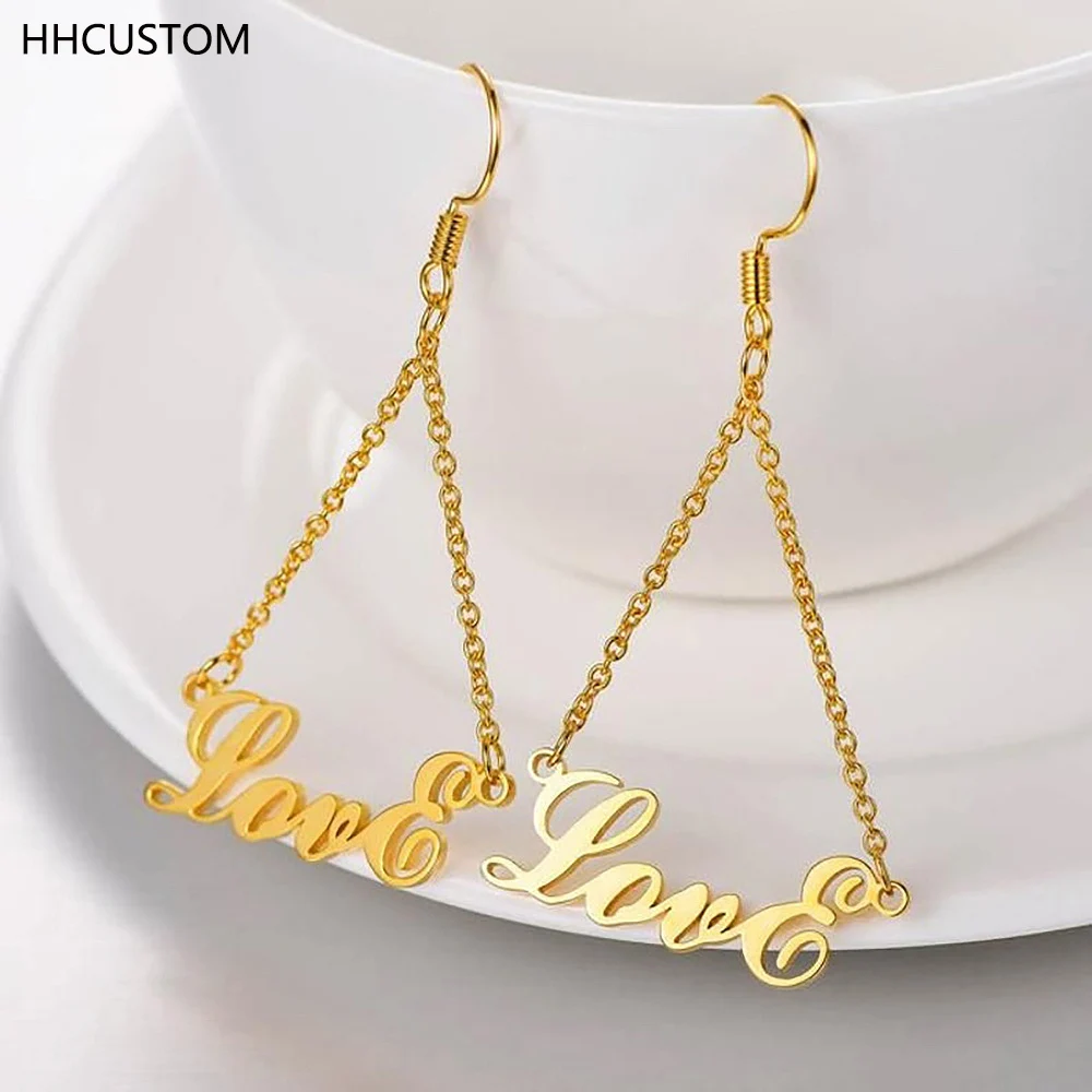 HHCUSTOM Custom Dangle Name Earrings Personality Stainless Steel Gold Chain Nameplate Jewelry For Women Girl Anniversary Gift
HHCUSTOM Custom Dangle Name Earrings Personality Stainless Steel Gold Chain Nameplate Jewelry For Women Girl Anniversary Gift