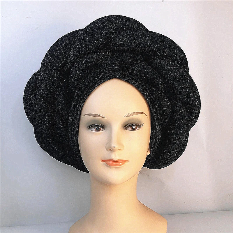 

Latest Shinning Sequins Turban Cap for Women Ready Female Head Wraps African Auto Geles Aso Oke Headtie Already Made Headties 9L