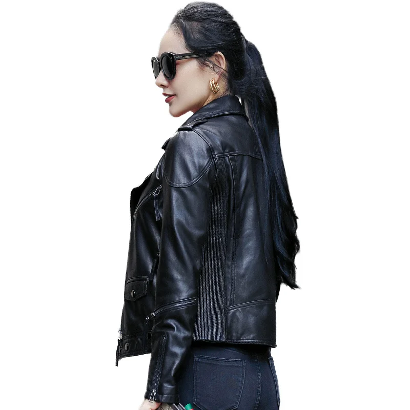 Spring and Autumn New Haining Leather Clothes Women's Short Sheepskin Motorcycle Slim Fit Leather Jacket Korean Edition Coat
Spring and Autumn New Haining Leather Clothes Women's Short Sheepskin Motorcycle Slim Fit Leather Jacket Korean Edition Coat