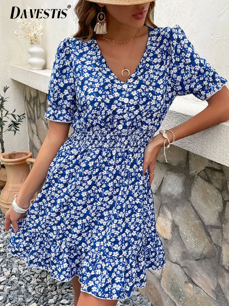Blue Floral Dress Women 2023 Summer Thin Section Breathable V-Neck Short Sleeve Dresses for Women High Waist Casual Short Dress
Blue Floral Dress Women 2023 Summer Thin Section Breathable V-Neck Short Sleeve Dresses for Women High Waist Casual Short Dress
