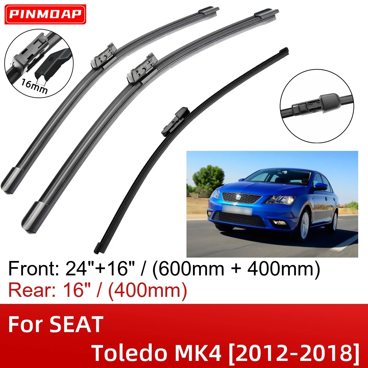 

Щетки стеклоочистителя для SEAT Toledo MK4 2012-2018 24 дюйма + 16 дюймов + 16 дюймов + 16 дюймов, аксессуары для резака щеток 2012 2013 2014 2015 2016 2017 2018