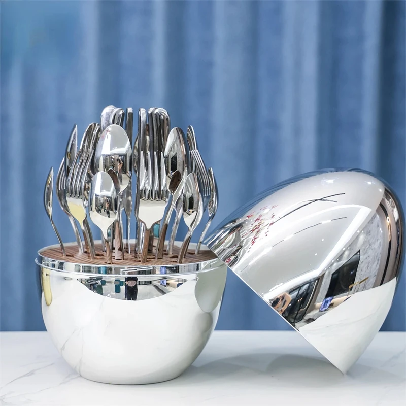 Luxury Tableware Set Stainless Steel Cutlery Fork Spoon ABS Egg Shape Container European Western Tableware Elegant Dinner Set
Luxury Tableware Set Stainless Steel Cutlery Fork Spoon ABS Egg Shape Container European Western Tableware Elegant Dinner Set