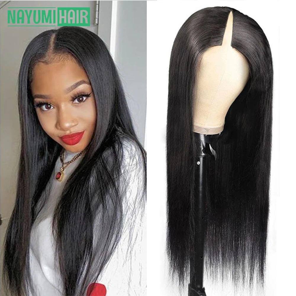 

Glueless Peruvian Remy Human Hair Wigs for Women Bone Straight V Part Wig Human Hair No Leave Out Thin Part No Glue 180% Density