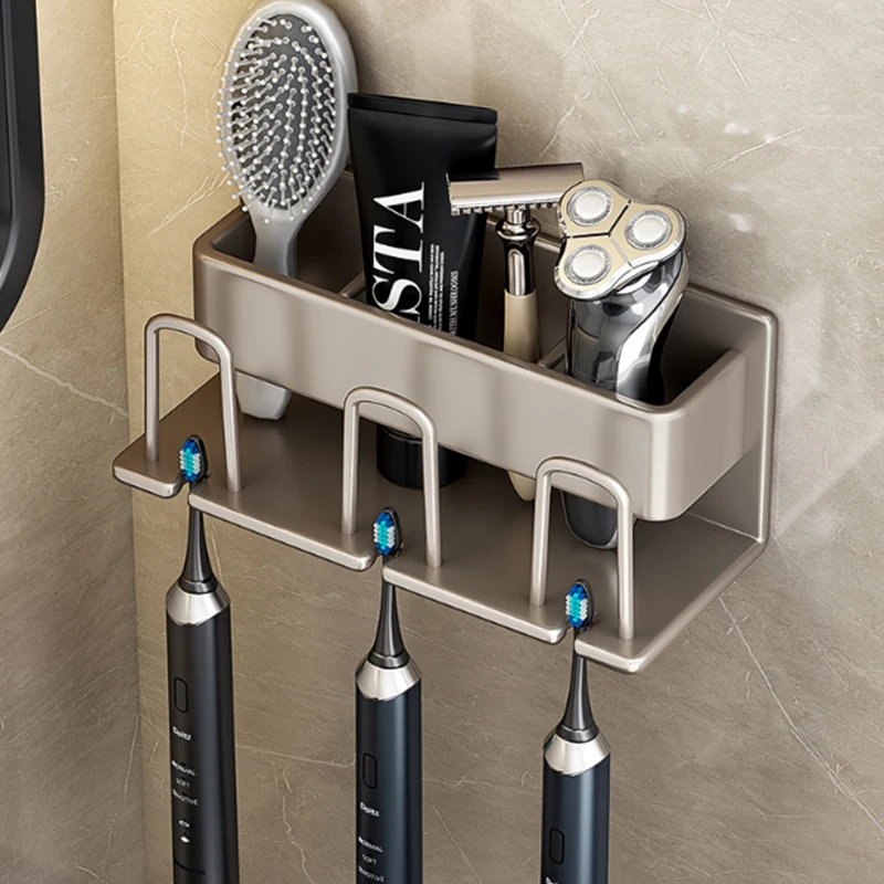 Wall Mounted Punch-free Toothbrush Holder Aluminium Alloy Toothpaste Rack Bathroom Accessories Bathroom Household Space Saving
Wall Mounted Punch-free Toothbrush Holder Aluminium Alloy Toothpaste Rack Bathroom Accessories Bathroom Household Space Saving