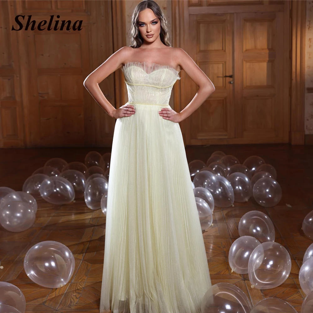 Simple Strapless Tulle Formal Evening Dresses Sleeveless Backless A-line Floor-Length Prom Gown Robes De Soirée Personalised
Simple Strapless Tulle Formal Evening Dresses Sleeveless Backless A-line Floor-Length Prom Gown Robes De Soirée Personalised