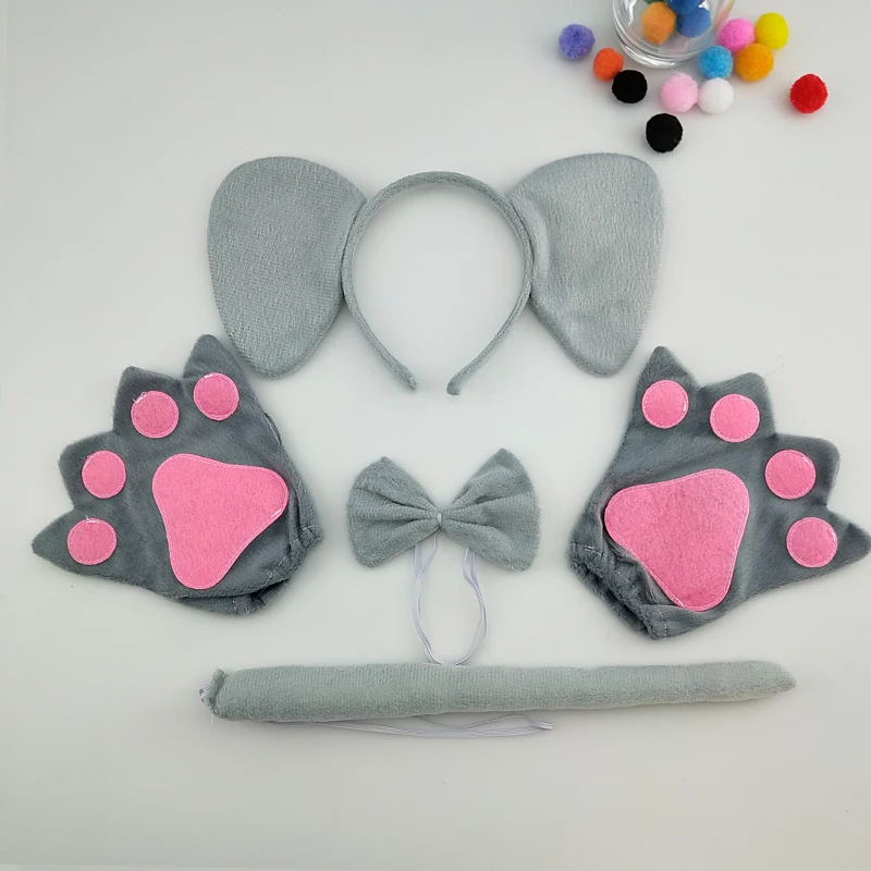 

Adult Kids Party Child Elephant Headband Tie Tail Paws Gloves Animal Hair Bands Plush Birthday Halloween Costume Cosplay