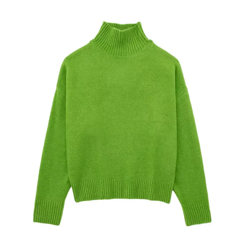 Женский трикотажный свитер с высоким воротником и длинными рукавами 
Женский трикотажный свитер с высоким воротником и длинными рукавами