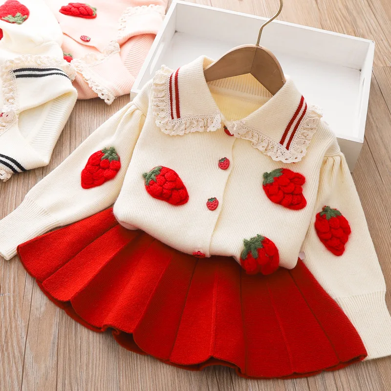 Toodler Autumn New Girls Sweater Set Children Strawberry Knitted Cardigan Half Dress Two Piece Set 2 Piece Sets Kids Outfits
Toodler Autumn New Girls Sweater Set Children Strawberry Knitted Cardigan Half Dress Two Piece Set 2 Piece Sets Kids Outfits