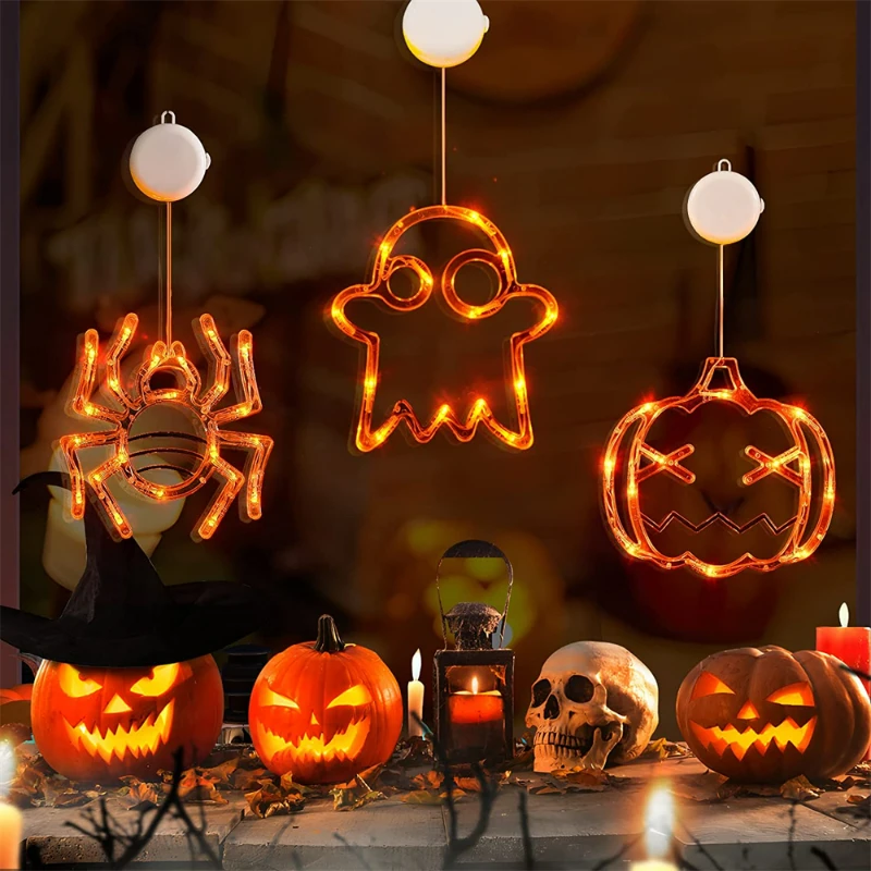 

Halloween LED Sucker Lamp Window Lights Pumpkin Spider Bat Atmosphere Decoration Lamp String Color Lights Halloween Decor