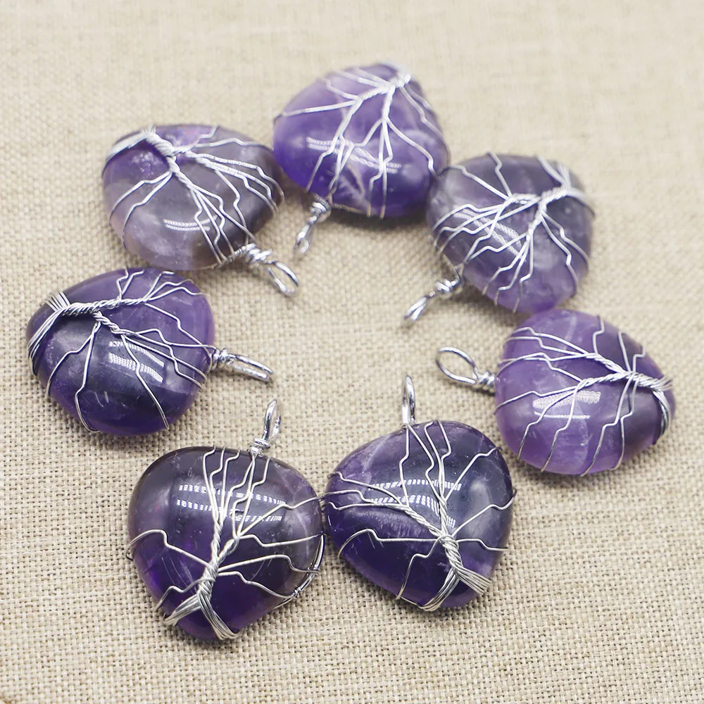 Fashion Natural Amethyst Stone Heart Shape Pendants Silver Wire Wrap Handmade Tree Of Life Necklaces Reiki Charms Wholesale 4Pcs
Fashion Natural Amethyst Stone Heart Shape Pendants Silver Wire Wrap Handmade Tree Of Life Necklaces Reiki Charms Wholesale 4Pcs