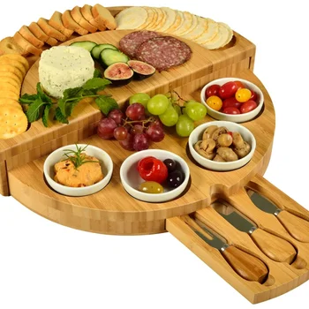 Bamboo Cheese Board and Knife Set Deluxe Bamboo Cheese / Charcuterie Board with Accessories serving dishes sets plate