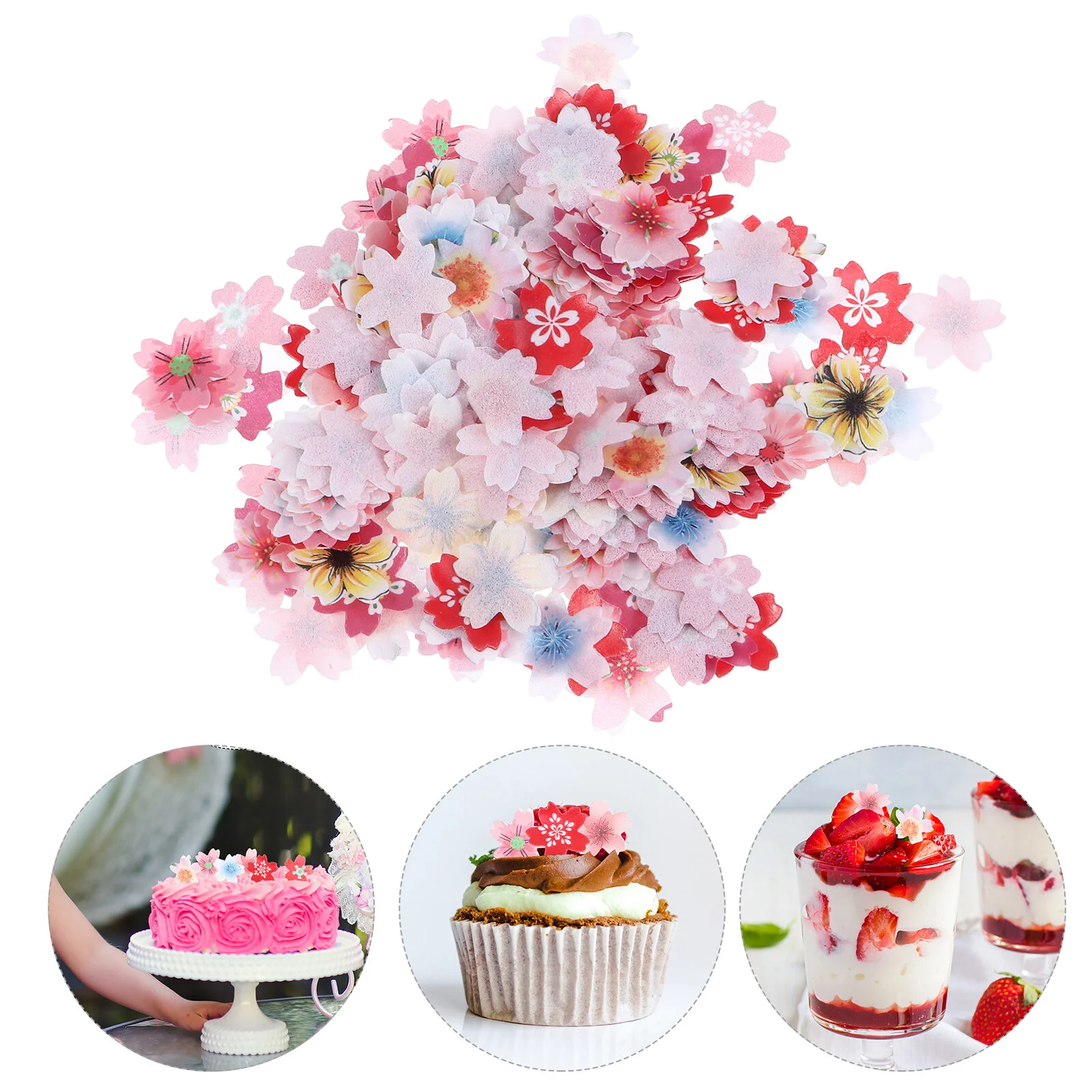 

Edible Cupcake Toppers Cake: Blossoms Flower Cake Decor Glutinous Rice Paper for Dessert Donut Pastry Decor 440pcs Assorted