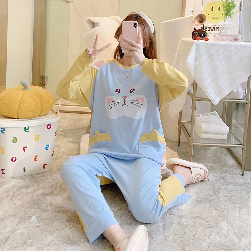 Spring Women Pajamas Jumpsuits Sleepwear Cartoon Cat Cotton Pyjamas Pour Femme Loose Long Sleeve Girl Pijamas Mujer Ladies Pajam
Spring Women Pajamas Jumpsuits Sleepwear Cartoon Cat Cotton Pyjamas Pour Femme Loose Long Sleeve Girl Pijamas Mujer Ladies Pajam