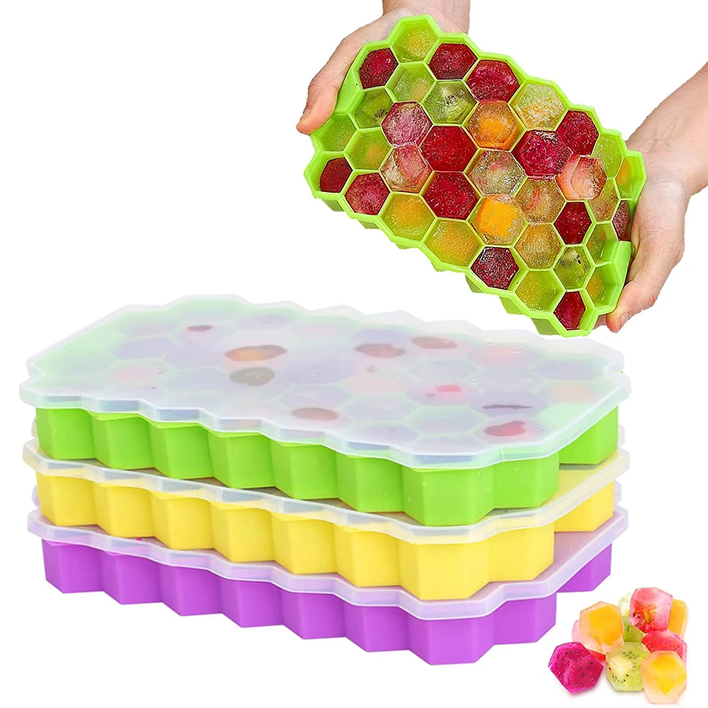

Silicone Ice Trays with Lids, Ice Cube Tray Stackable Flexible Ice Cube Molds for Freezer, Ice Cubes for Whiskey, Cocktail, Coff