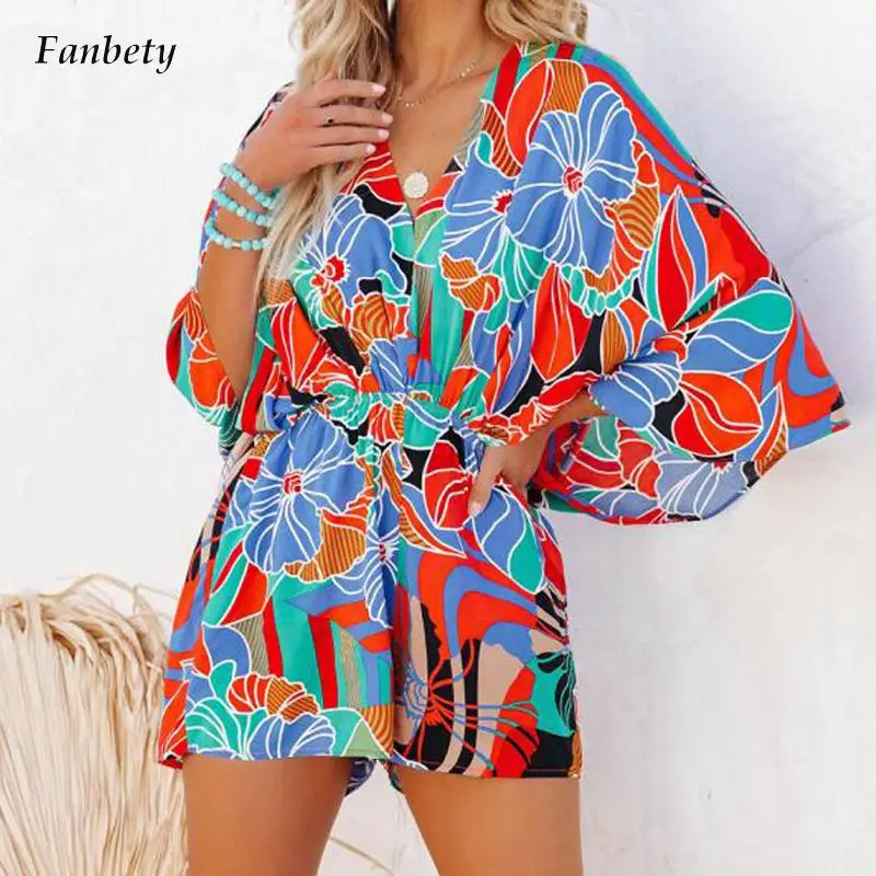 Elegant Floral Print Shorts Romper Summer Casual Short Sleeve Elastic Waist Overalls Women Sexy V-Neck Backless Tie-up Jumpsuits
Elegant Floral Print Shorts Romper Summer Casual Short Sleeve Elastic Waist Overalls Women Sexy V-Neck Backless Tie-up Jumpsuits