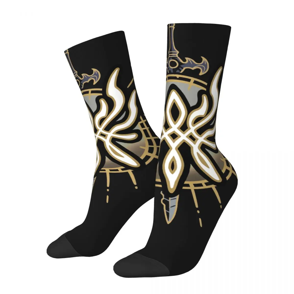 

Веселые забавные мужские Компрессионные носки с изображением меча творения, винтажные носки в стиле Харадзюку с эмблемой огня в стиле хип-хоп, Необычные носки с изображением команды