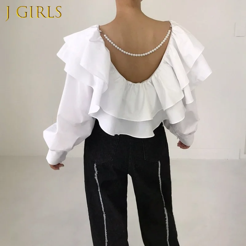 J GIRLS French Elegant Ruffled O Neck Blouses Women Off Shoulder Pearl Chain Puff Sleeve Shirt 2022 Spring Solid Korea Clothing
J GIRLS French Elegant Ruffled O Neck Blouses Women Off Shoulder Pearl Chain Puff Sleeve Shirt 2022 Spring Solid Korea Clothing