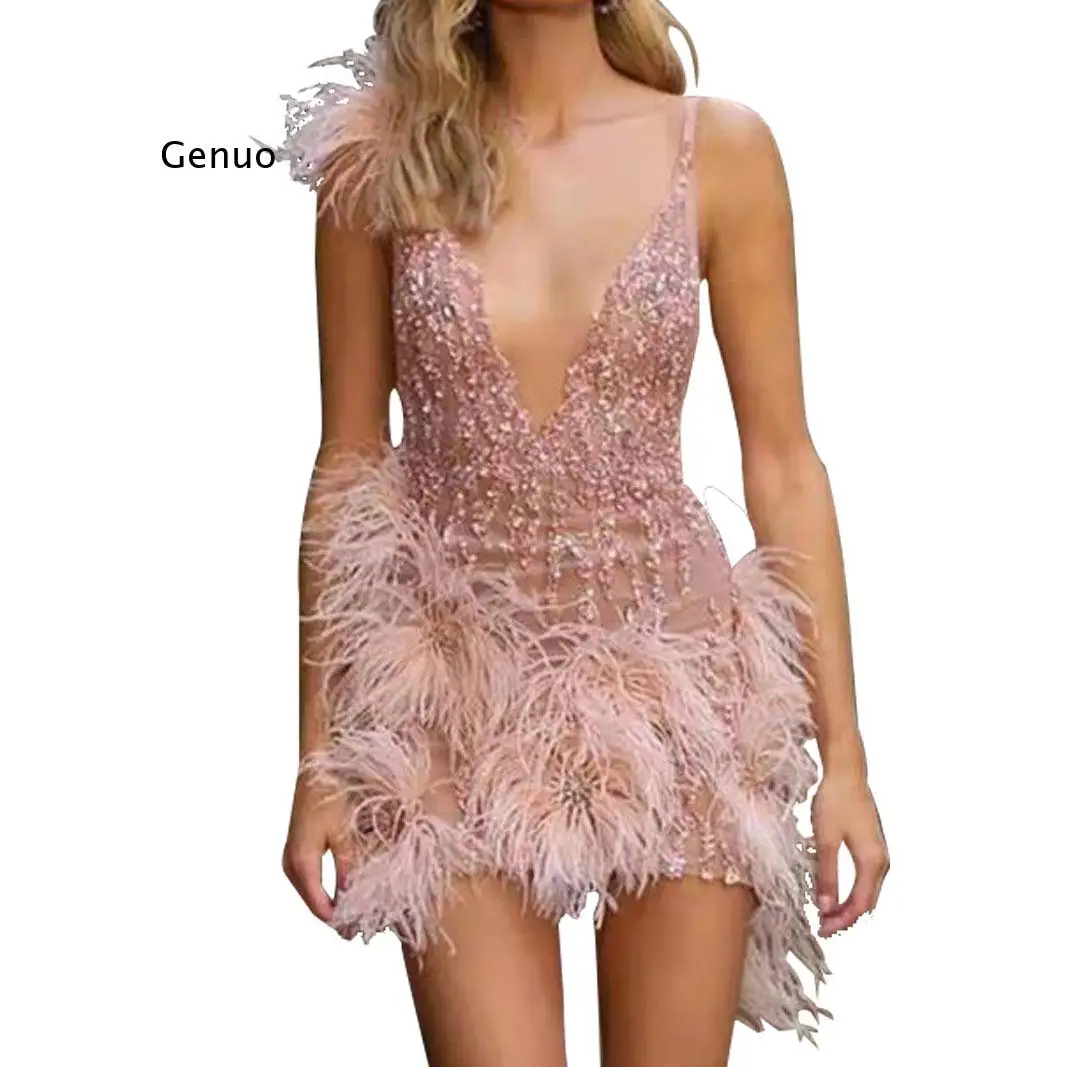 Women Dress Pink Mini Feather V-Neck Fashion Bodycon Ladies Dress Night Club Party Bodycon Dress
Women Dress Pink Mini Feather V-Neck Fashion Bodycon Ladies Dress Night Club Party Bodycon Dress
